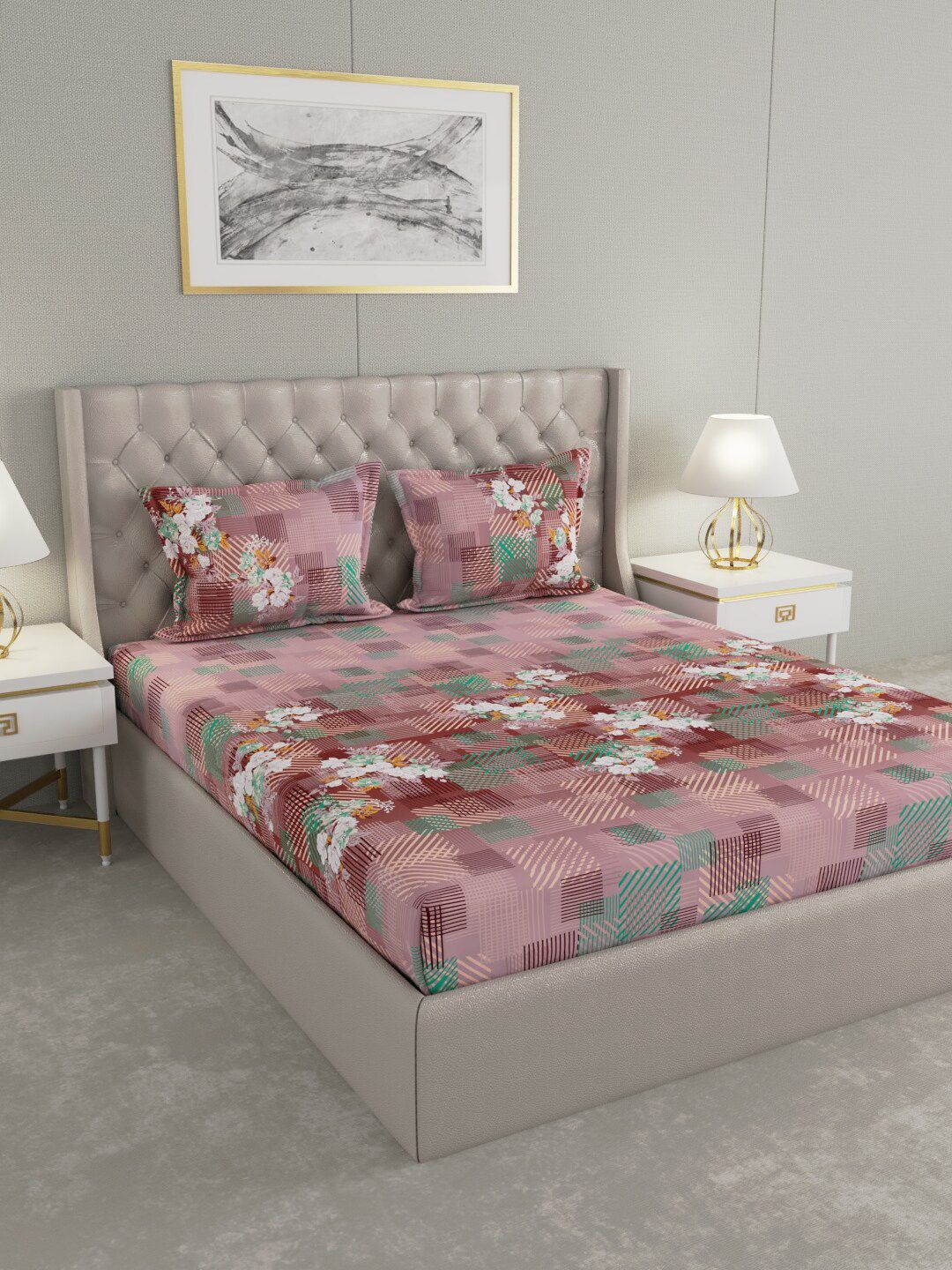Raymond Home Lavender Floral 120 TC 1 Queen Bedsheet With 2 Pillow Covers Price in India