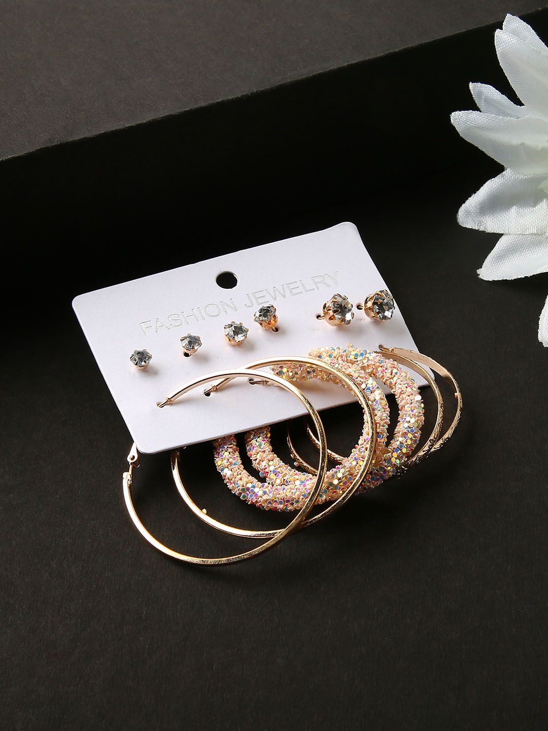 justpeachy Set of 6 Gold-Toned & White Gold-Plated Earrings Price in India