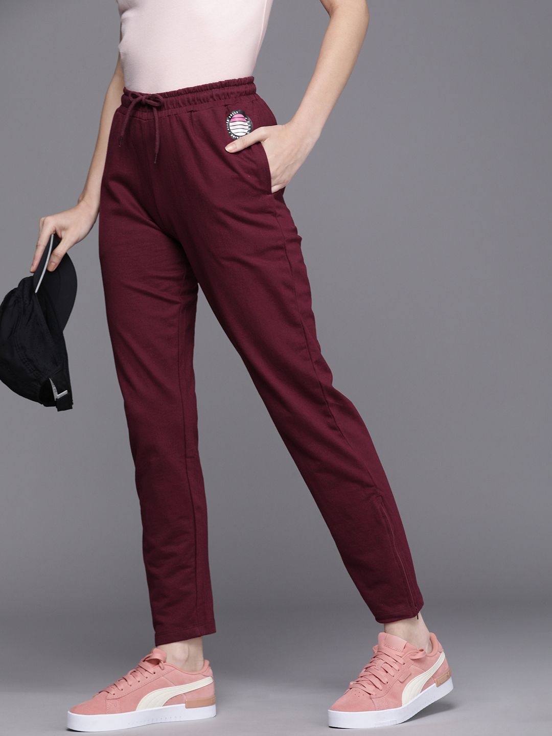 Allen Solly Woman Maroon Solid Pure Cotton Regular Fit Mid-Rise Trousers Price in India