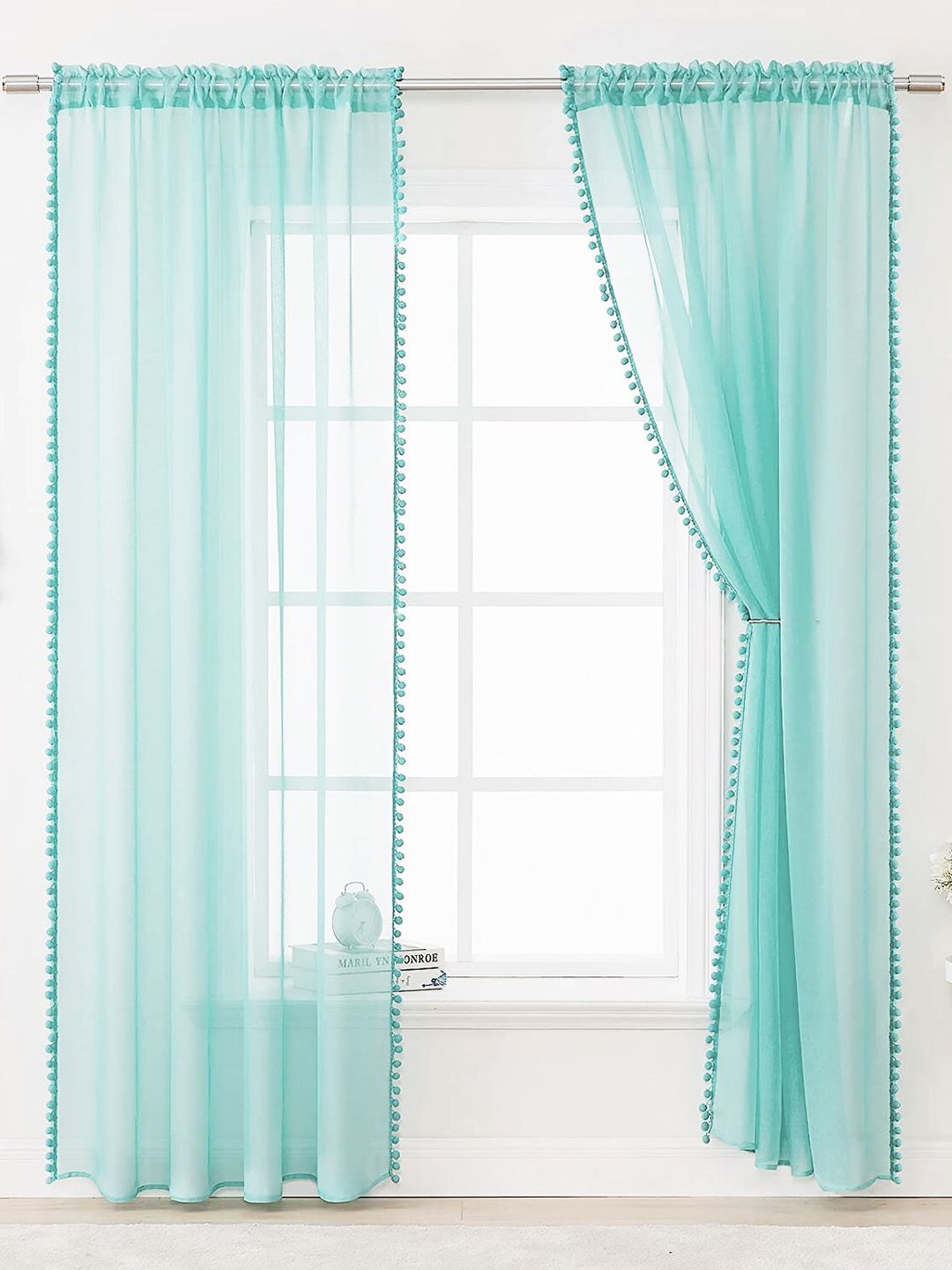 URBAN SPACE Turquoise Blue Set of 2 Sheer Window Curtain Price in India