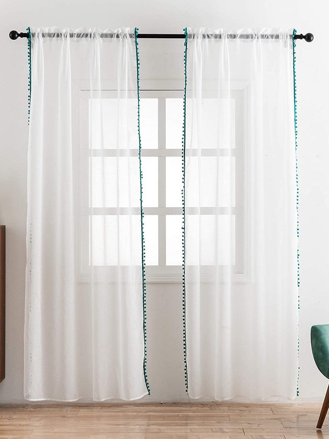 URBAN SPACE White & Turquoise Blue Set of 2 Long Door Curtains Price in India