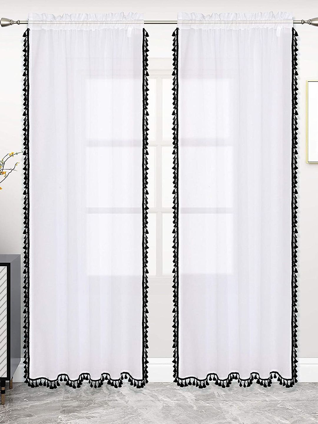 URBAN SPACE White & Black Set of 2 Long Door Curtain Price in India