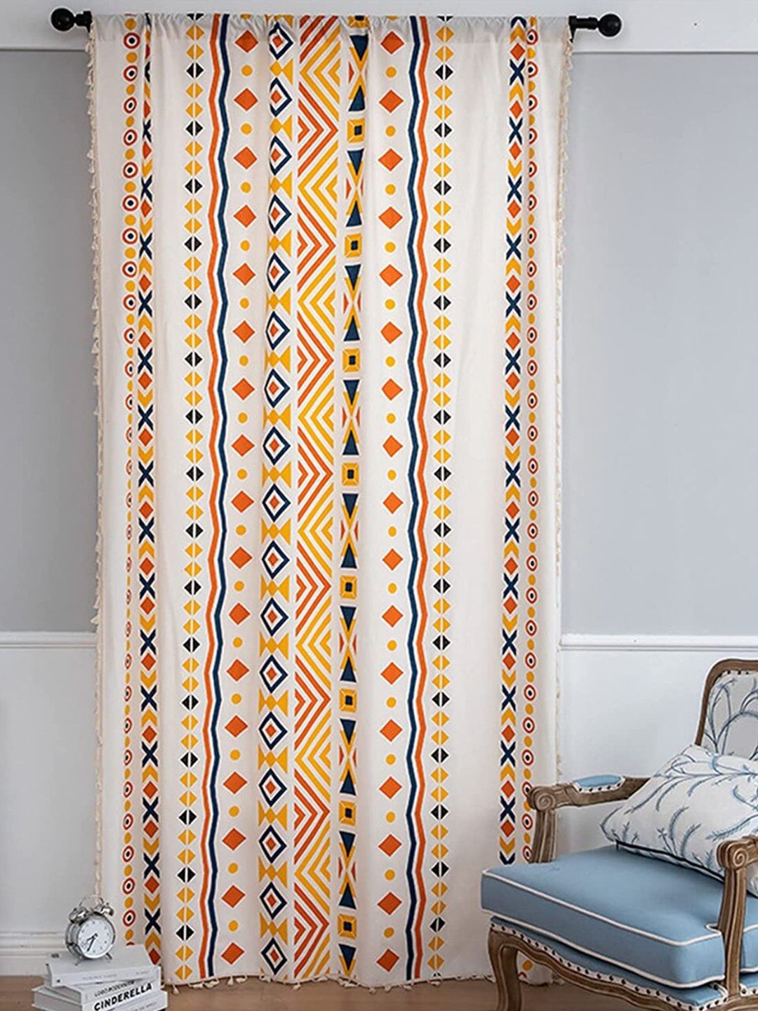 URBAN SPACE White & Orange Ethnic Motifs Single Door Curtain Price in India