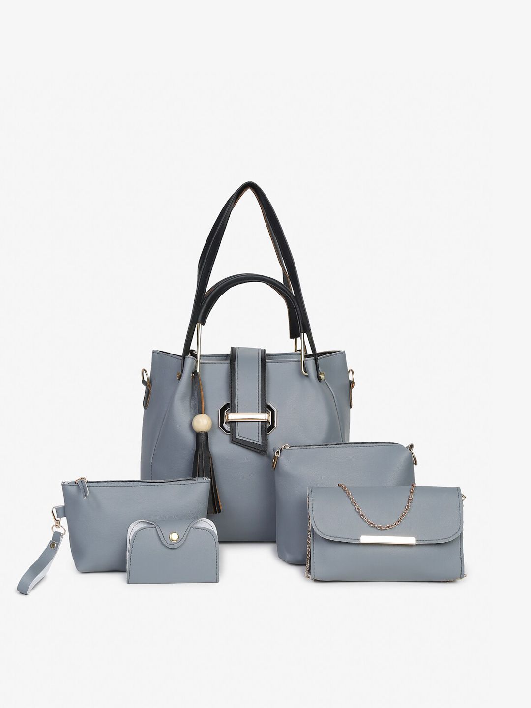 FARGO Grey PU Structured Handheld Bag with Tasselled Price in India