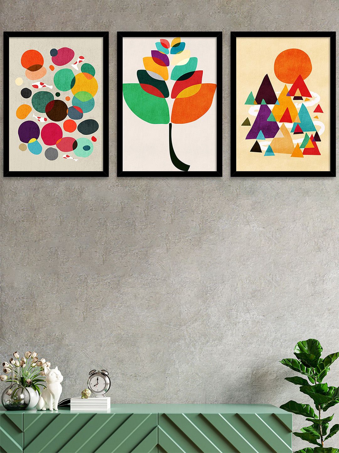 Art Street Set Of 3 Multicoloured Floral Theme Wall Art Price in India