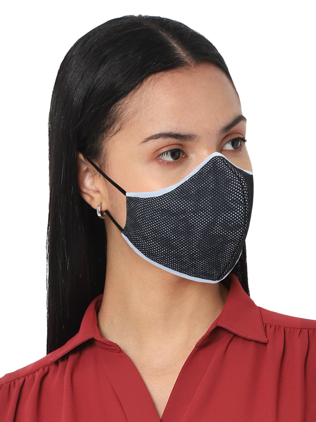 Allen Solly Women Pack Of 2 Navy Blue Pure Cotton Reusable 7-Ply Cloth Masks Price in India