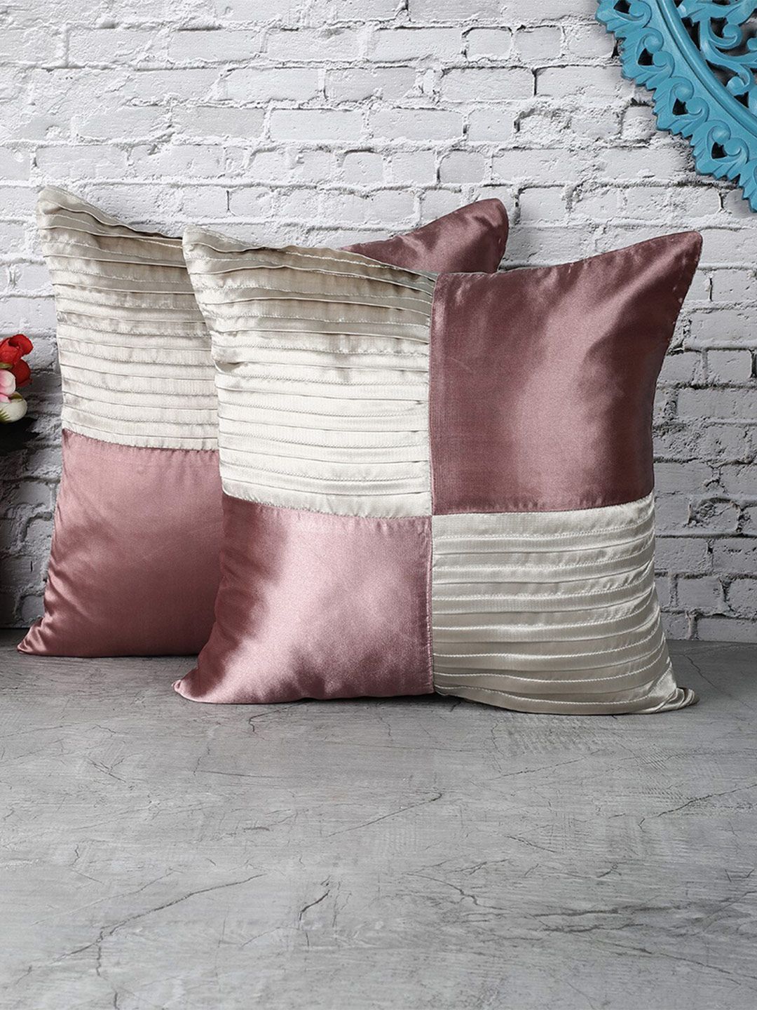 The Decor Mart Pack Of 2 Grey & Purple Checked Satin Cushion Cover