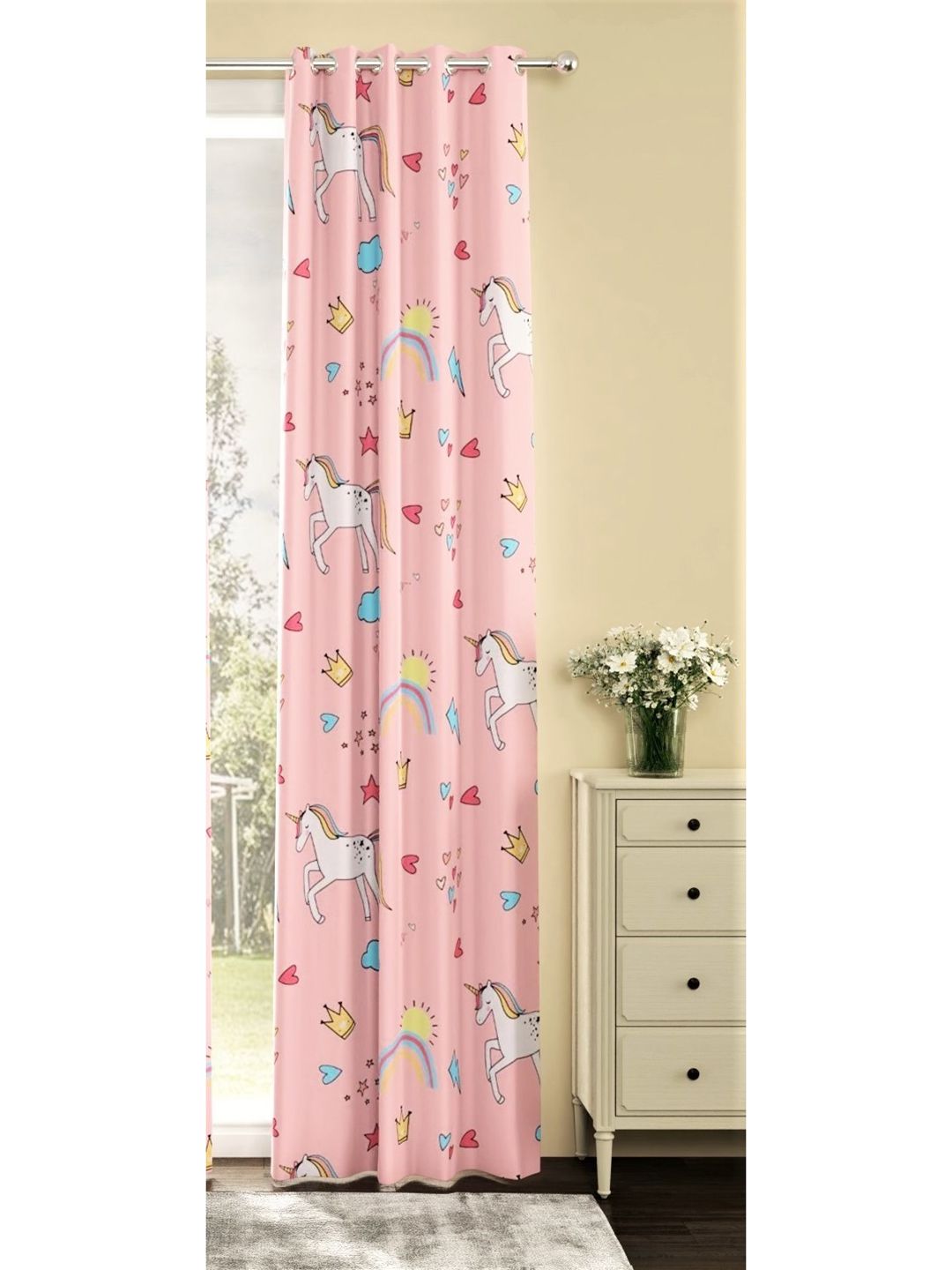 URBAN SPACE Pink & Blue Quirky Long Door Curtain Price in India