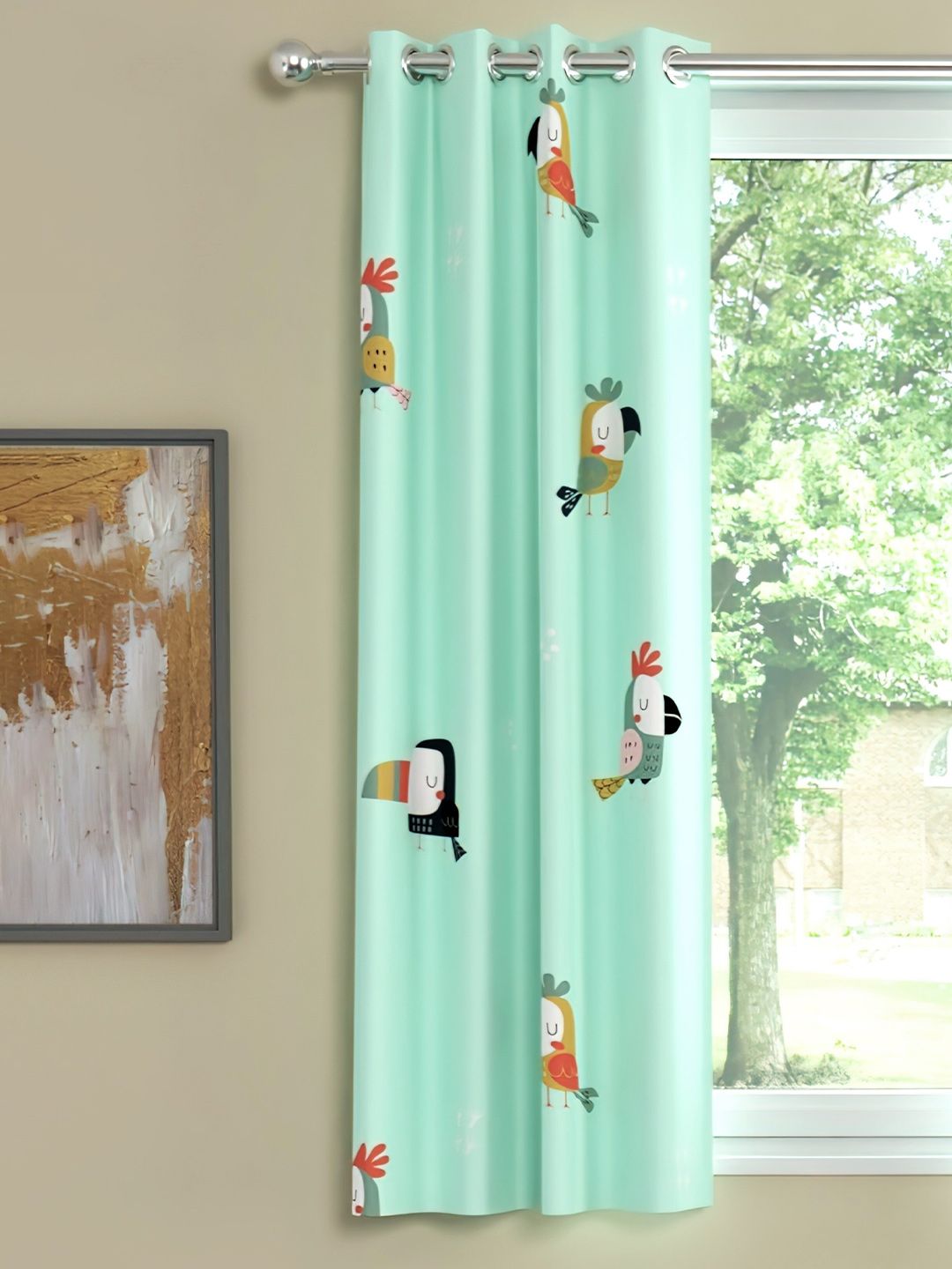 URBAN SPACE Unisex Teal Cotton Window Curtains Price in India
