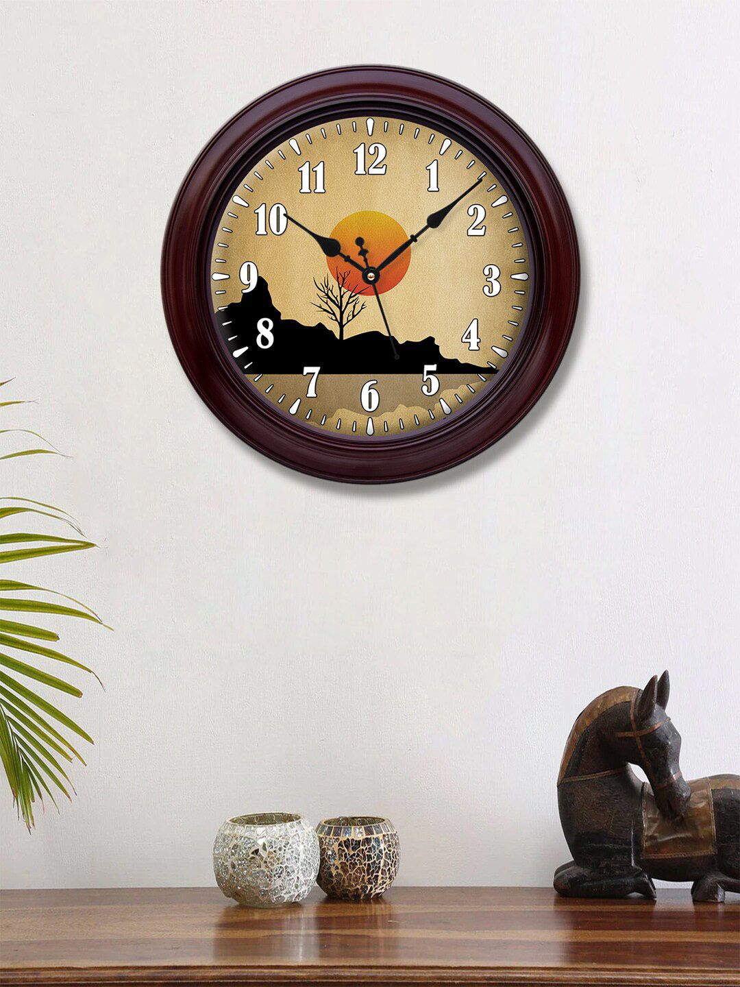 999Store Brown & White Printed 30 cm Analogue Contemporary Wall Clock Price in India