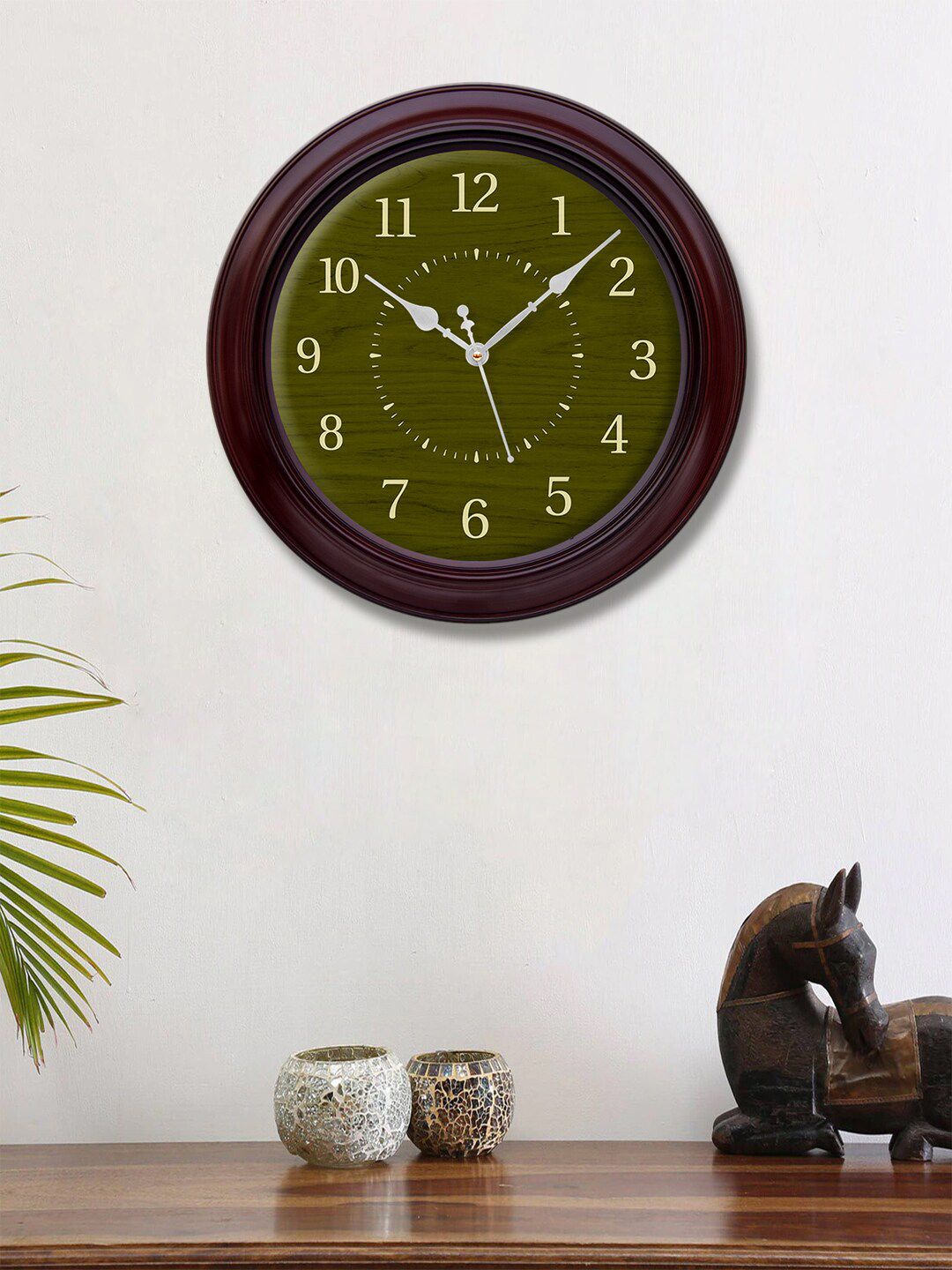 999Store Green & Brown Printed 30cm Analogue Contemporary Wall Clock Price in India
