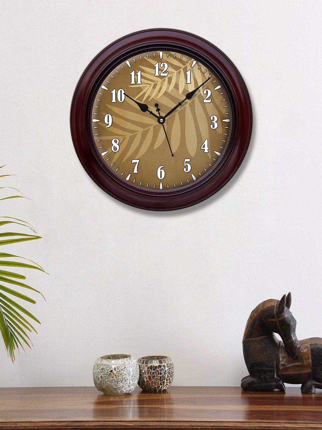 999Store Brown Leaves Printed Contemporary Wall Clock 30.48 cm Price in India
