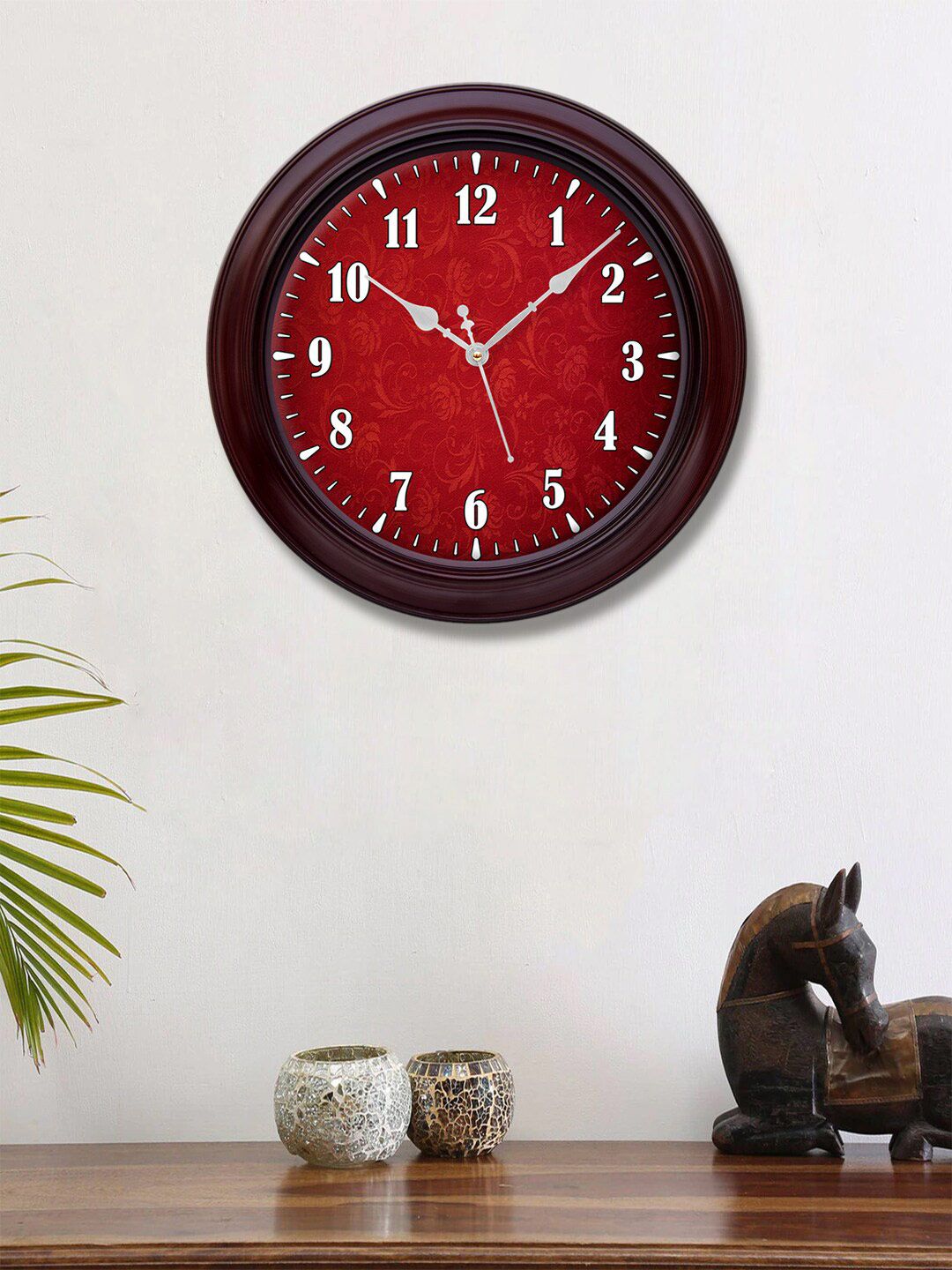 999Store Red & Brown Printed Contemporary Wall Clock Price in India
