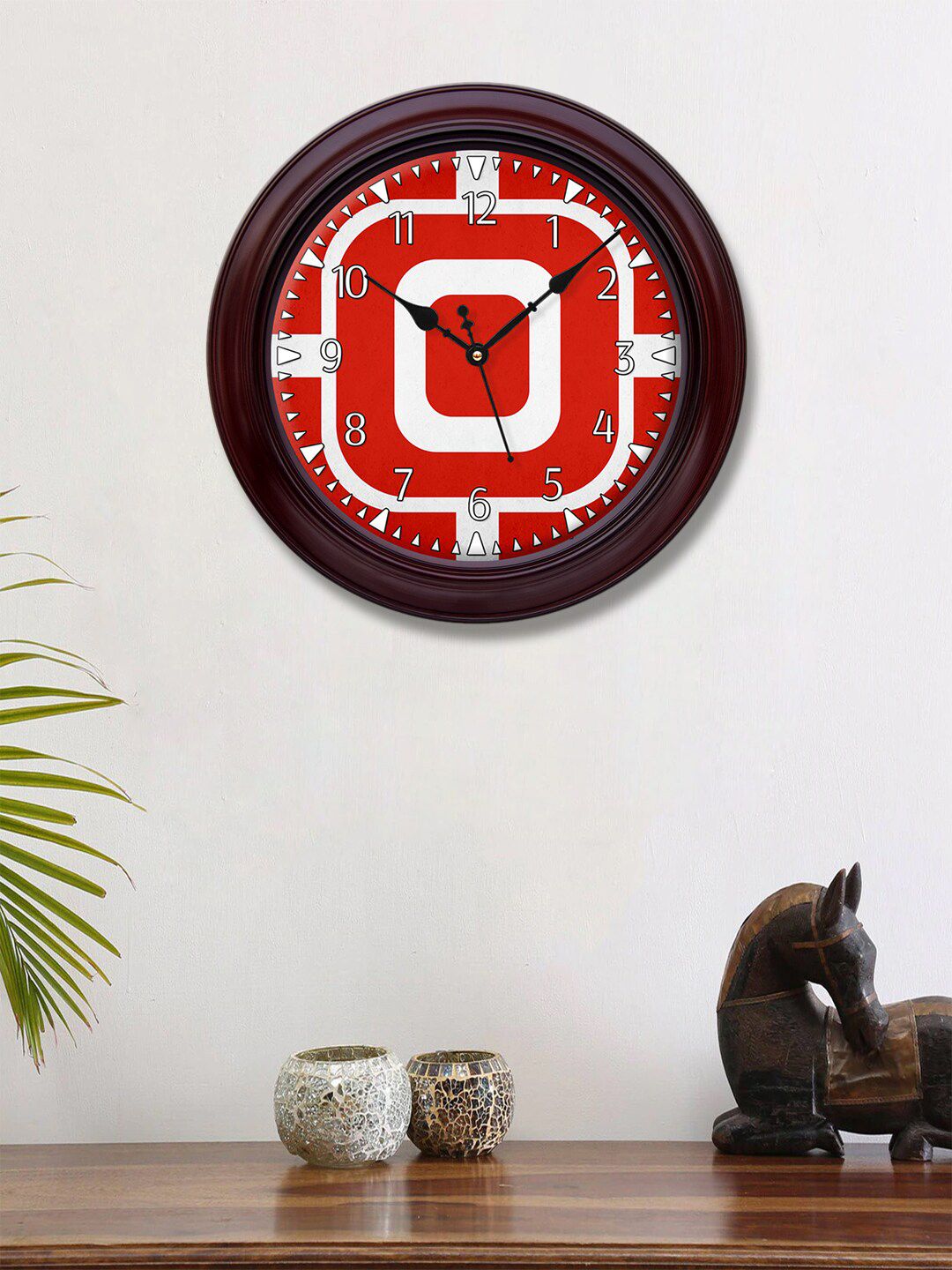 999Store Red & White Printed Contemporary Wall Clock Price in India