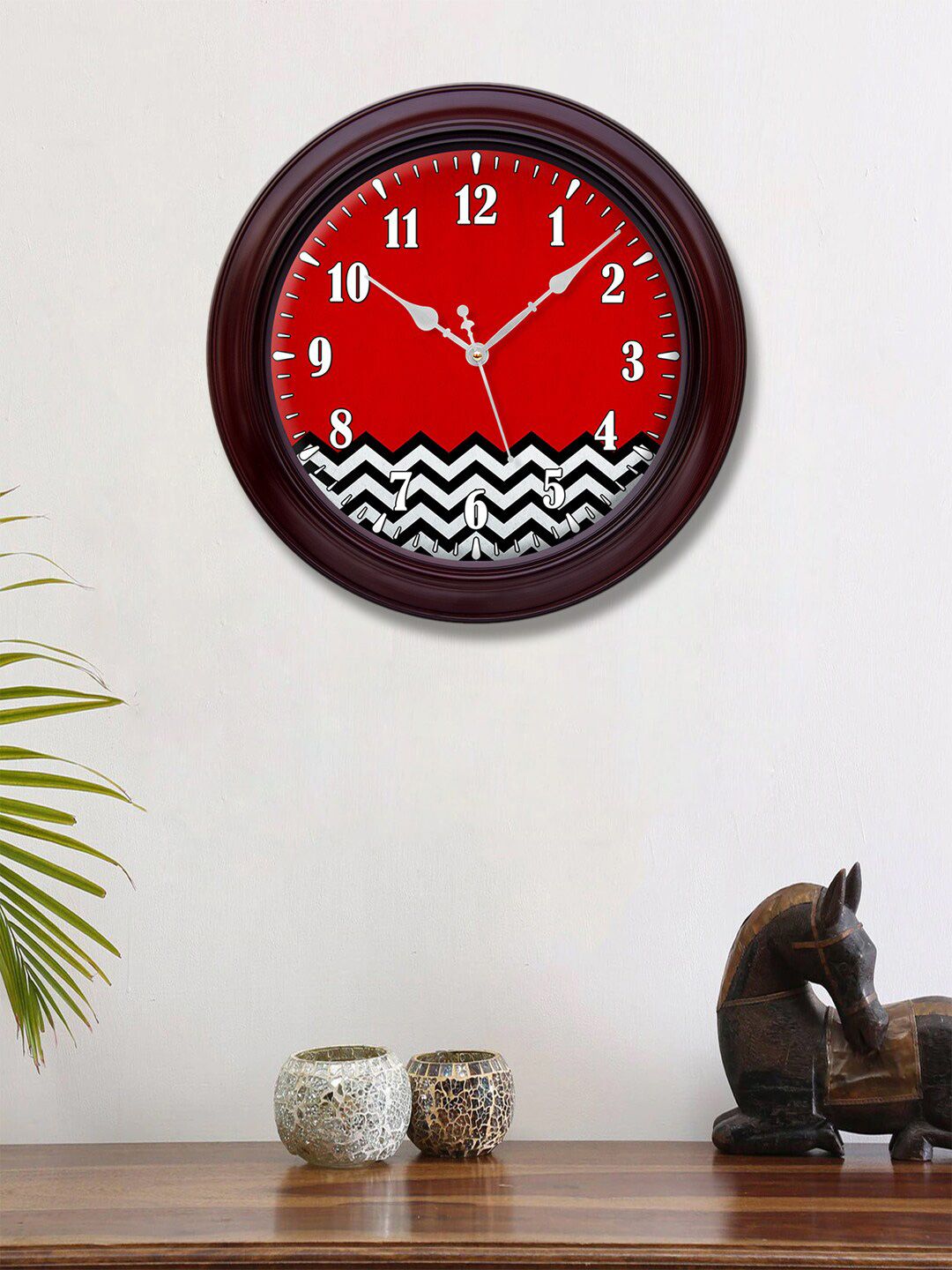 999Store Red & White Printed Contemporary Wall Clock Price in India