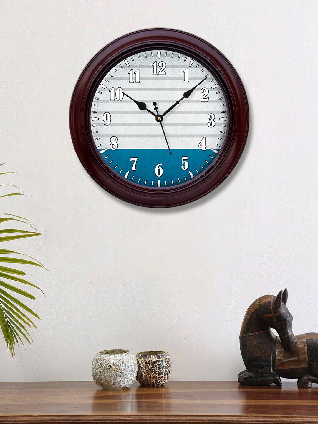 999Store White & Blue Printed 30cm Analogue Contemporary Wall Clock Price in India