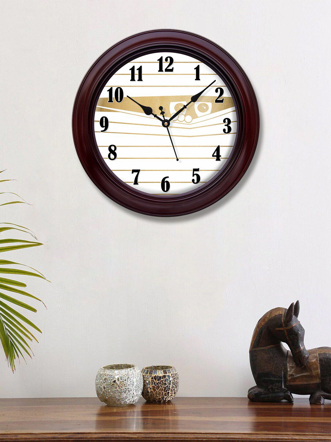 999Store White & Brown Printed Contemporary Wall Clock Price in India