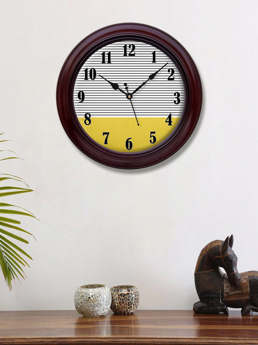 999Store White & Brown Geometrical Striped Printed Contemporary Wall Clock Price in India