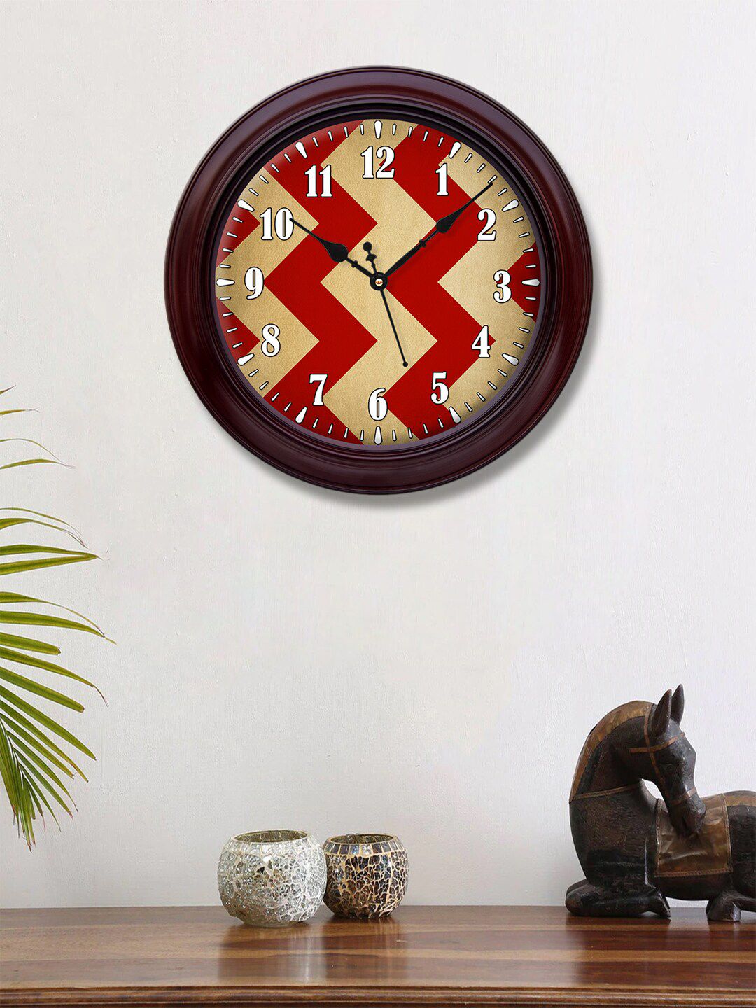 999Store Red & Beige Geometric Printed Round Analogue Wall Clock Price in India