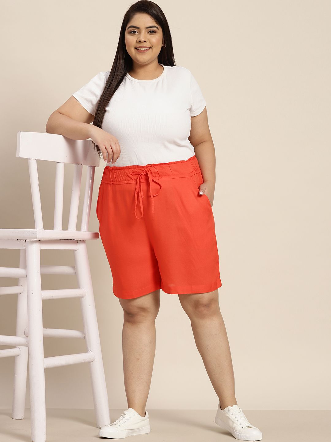 Sztori Women Plus Size Orange Solid Shorts Price in India