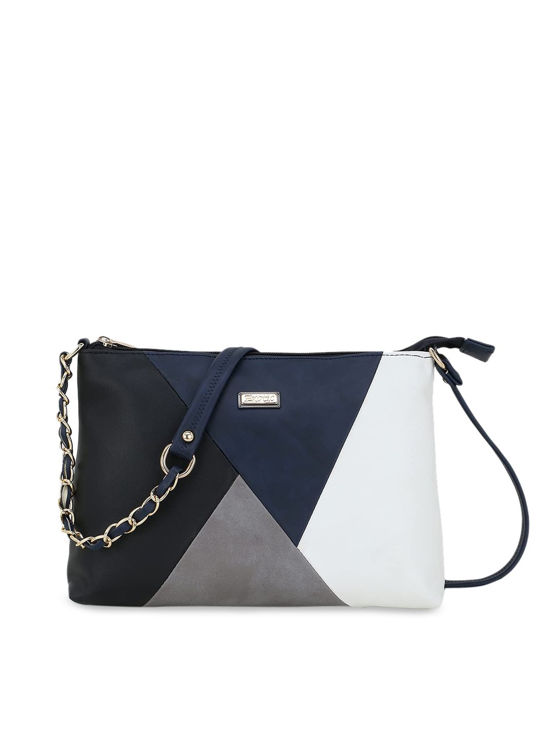 Exotic Black Colourblocked PU Structured Sling Bag Price in India