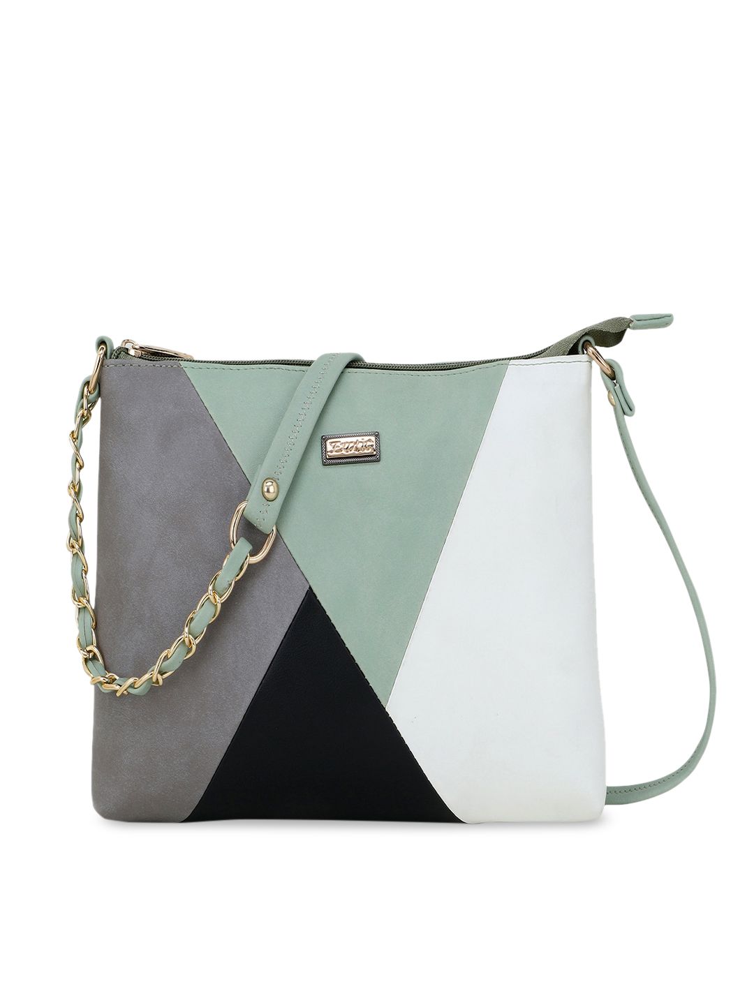 Exotic Green Colourblocked PU Structured Sling Bag Price in India