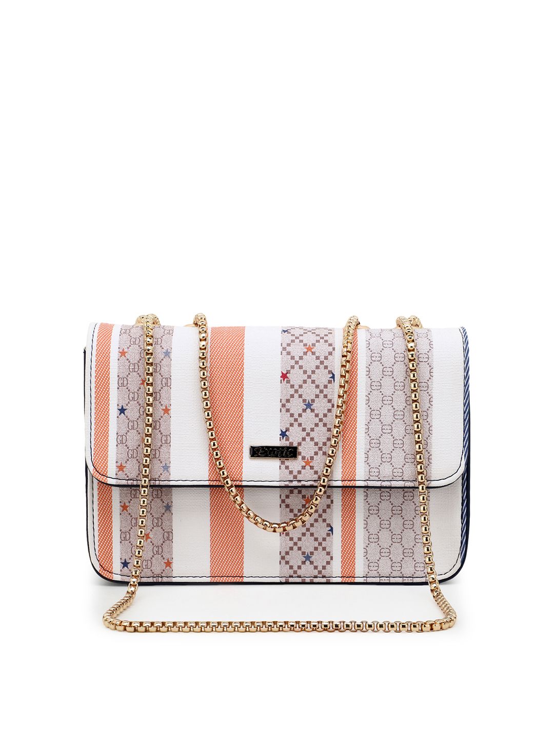 Exotic Peach-Coloured Striped PU Structured Sling Bag Price in India