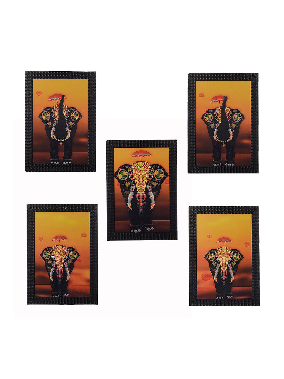 eCraftIndia Multicoloured Set of 5 Elephant UV Wall Art Price in India