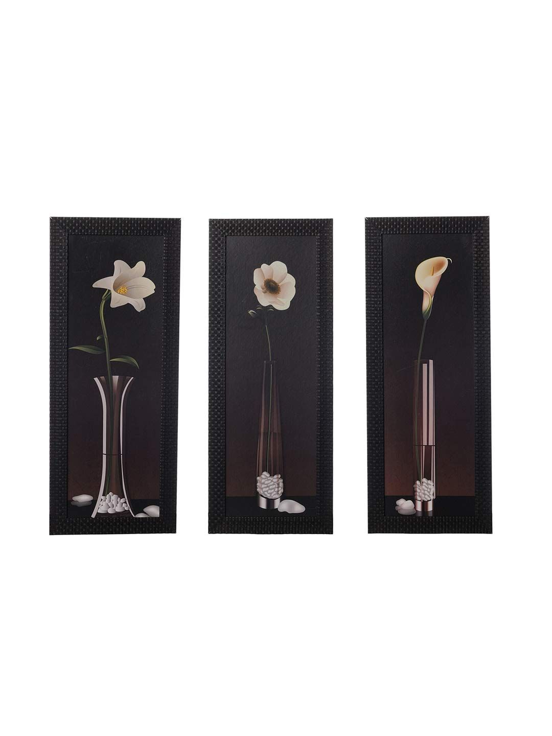 eCraftIndia Set of 3 Brown Floral UV Wall Art Price in India