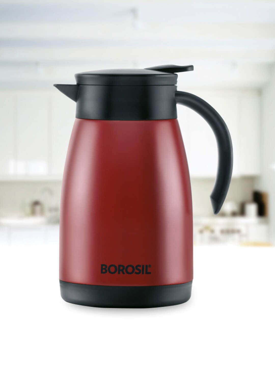 BOROSIL Red & Black Solid Stainless Steel Teapot Flask - 1.5L Price in India