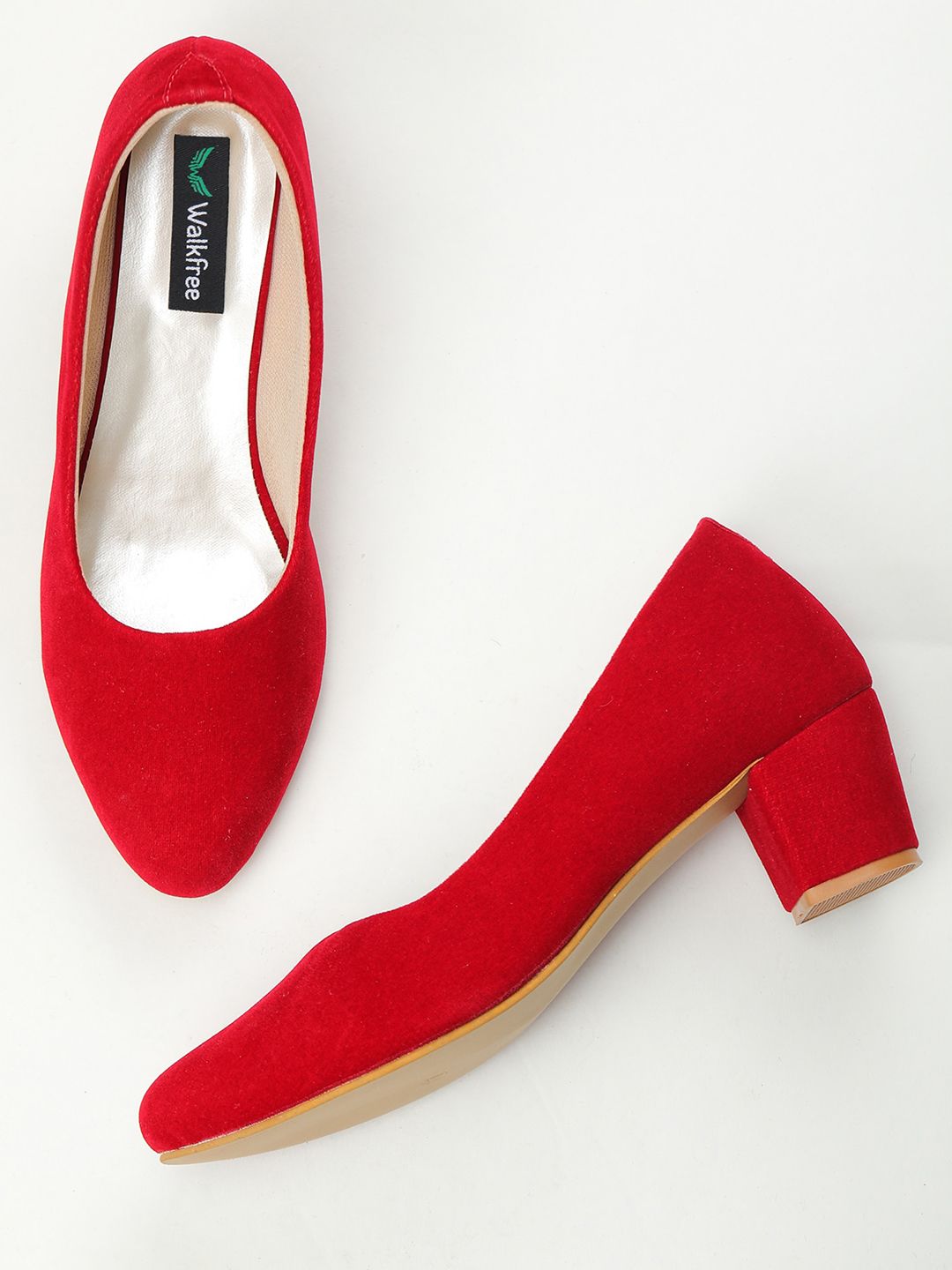 Walkfree Red Suede Block Pumps Price in India