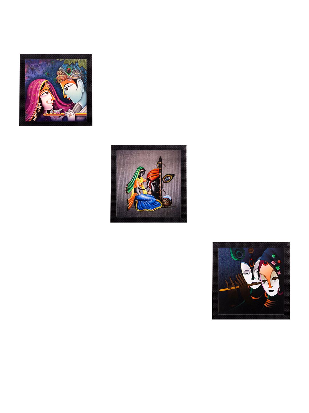 eCraftIndia Set of 3 Multicoloured Radha Krishna UV Wall Art Price in India