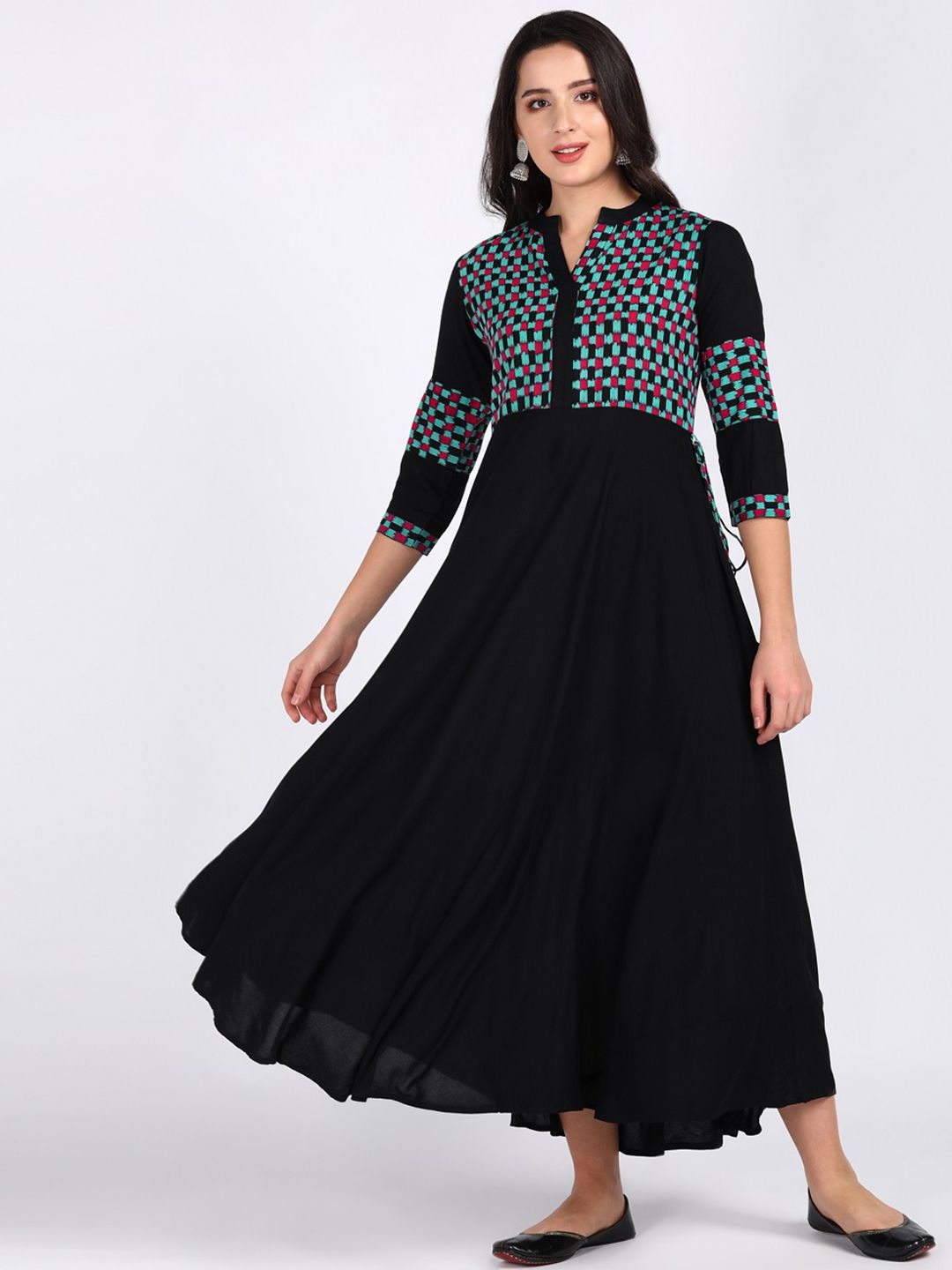 VEDANA Black Ethnic Motifs Ethnic Maxi Dress Price in India