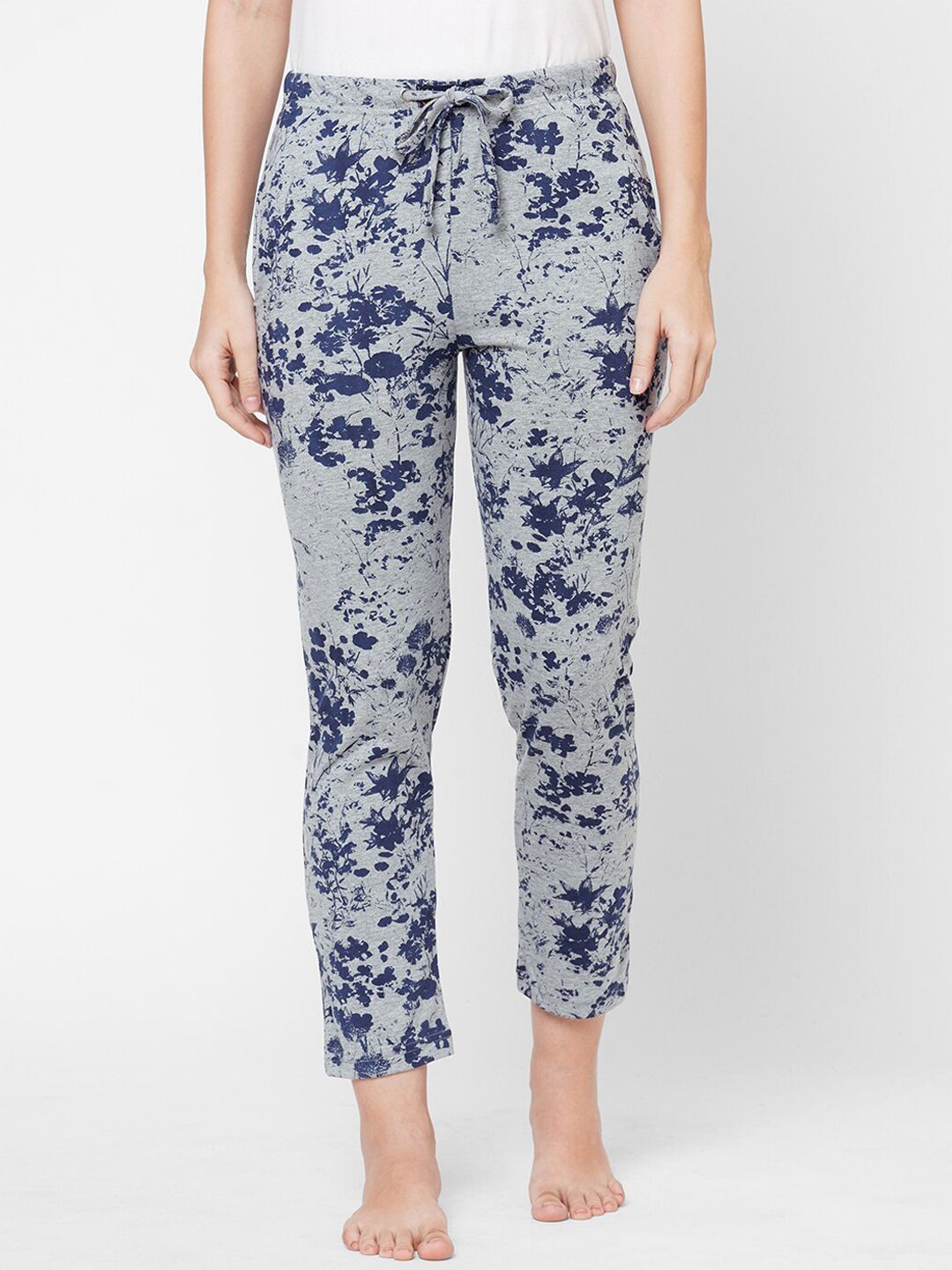 URBAN SCOTTISH Women Grey & Blue Printed Cotton Lounge Pants Price in India