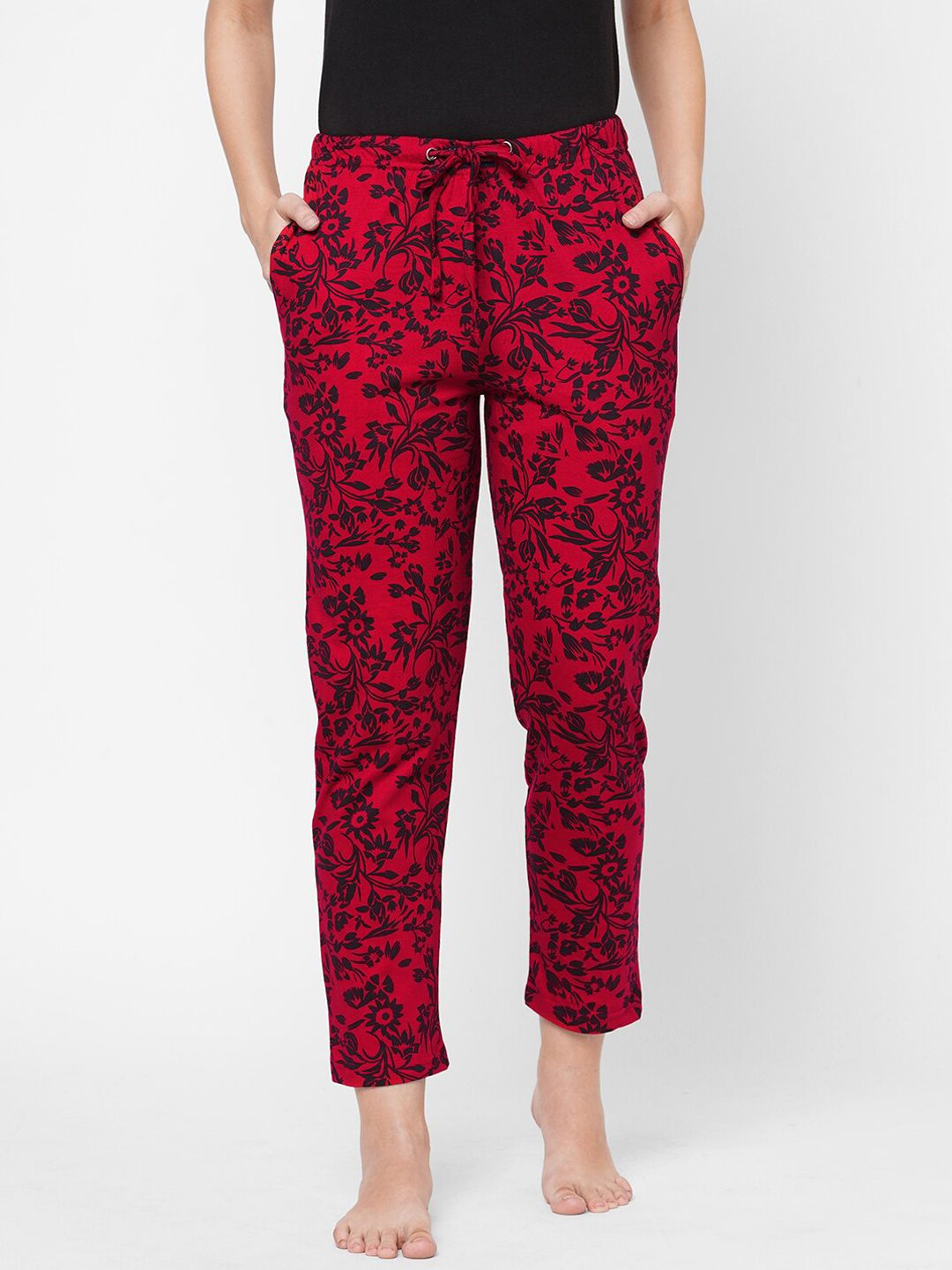 URBAN SCOTTISH Women Red & Black Printed Lounge Pants Price in India