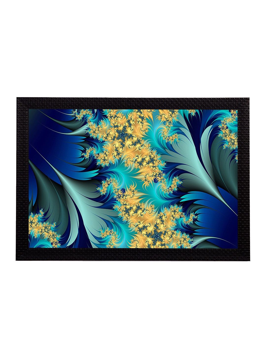 eCraftIndia Blue & Yellow Abstract Floral UV Wall Art Price in India