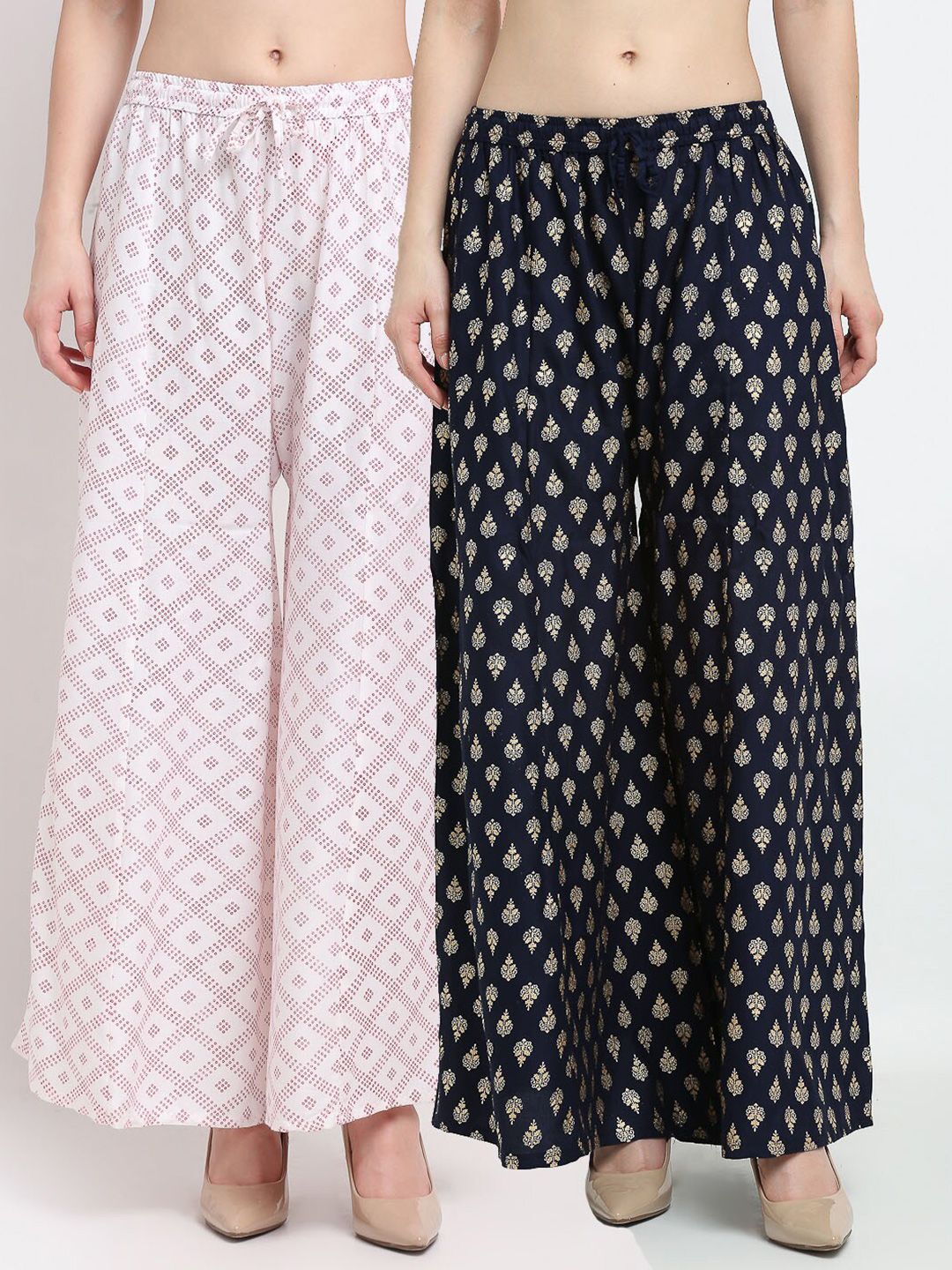 GRACIT Women Pack Of 2 Black & White Printed Flared Palazzos Price in India