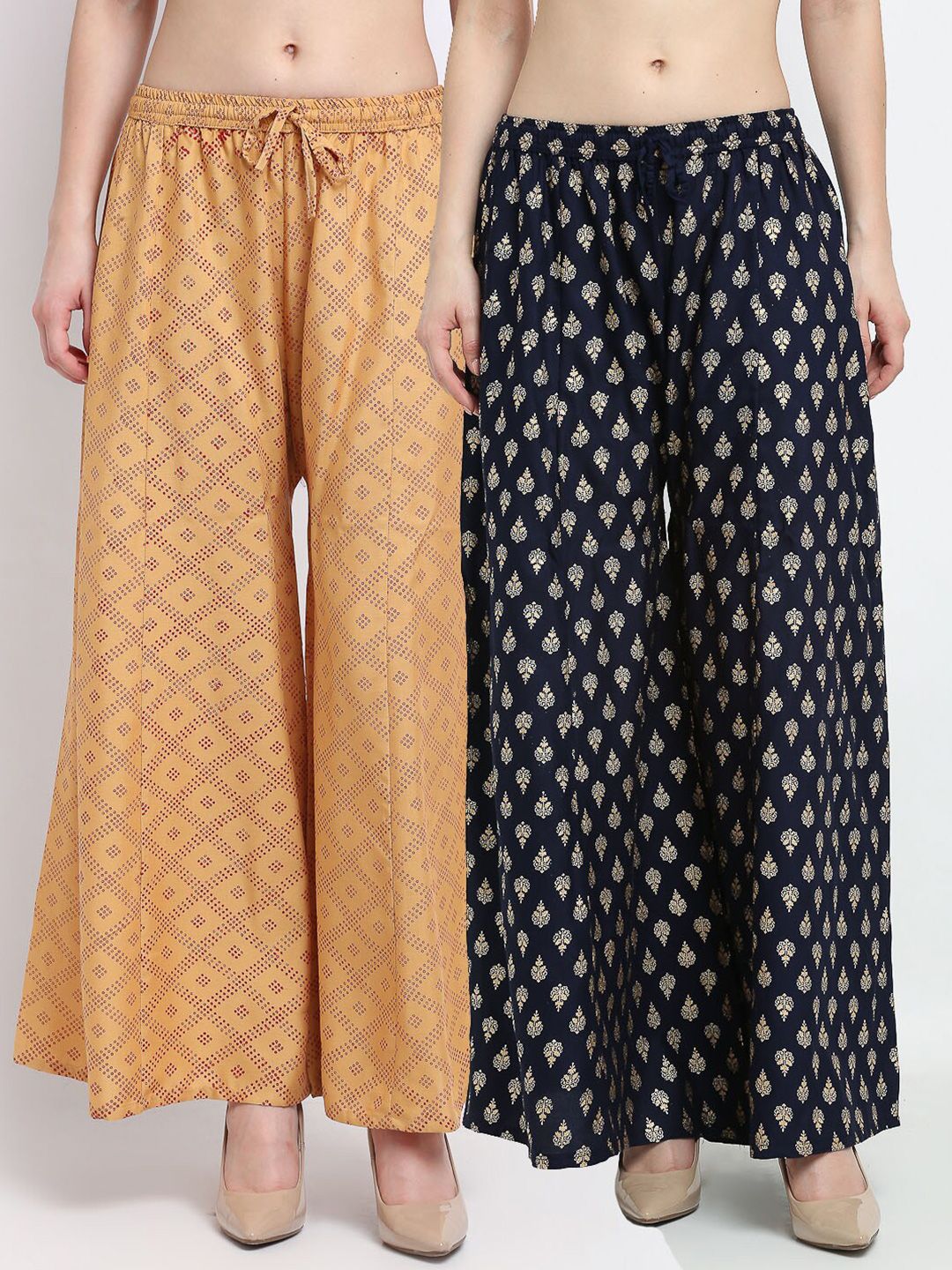 GRACIT Women Pack Of 2 Beige & Black Printed Flared Knitted Ethnic Palazzos Price in India