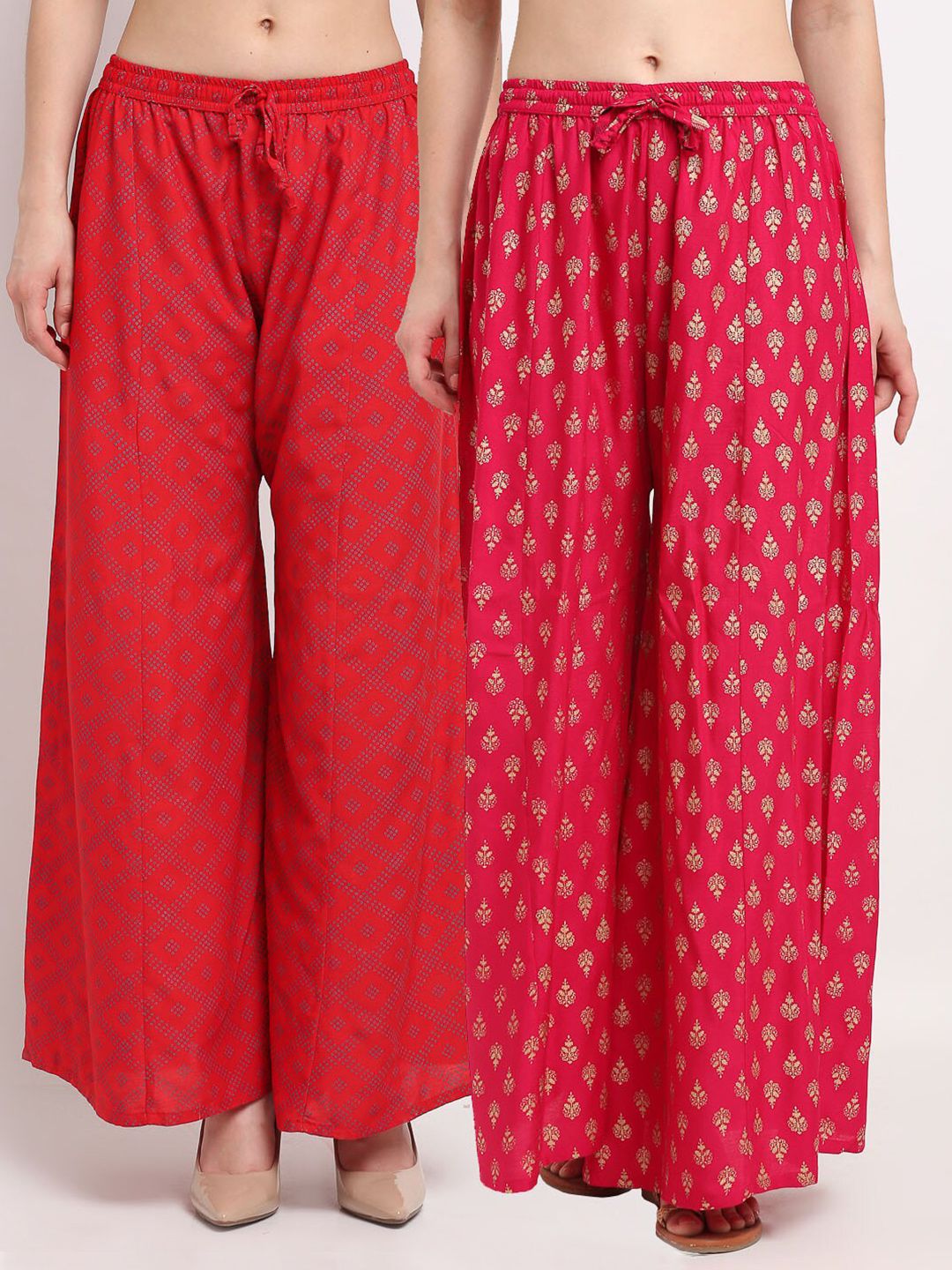 GRACIT Women Red & Pink Pack Of 2 Ethnic Motifs Printed Flared Knitted Ethnic Palazzos Price in India