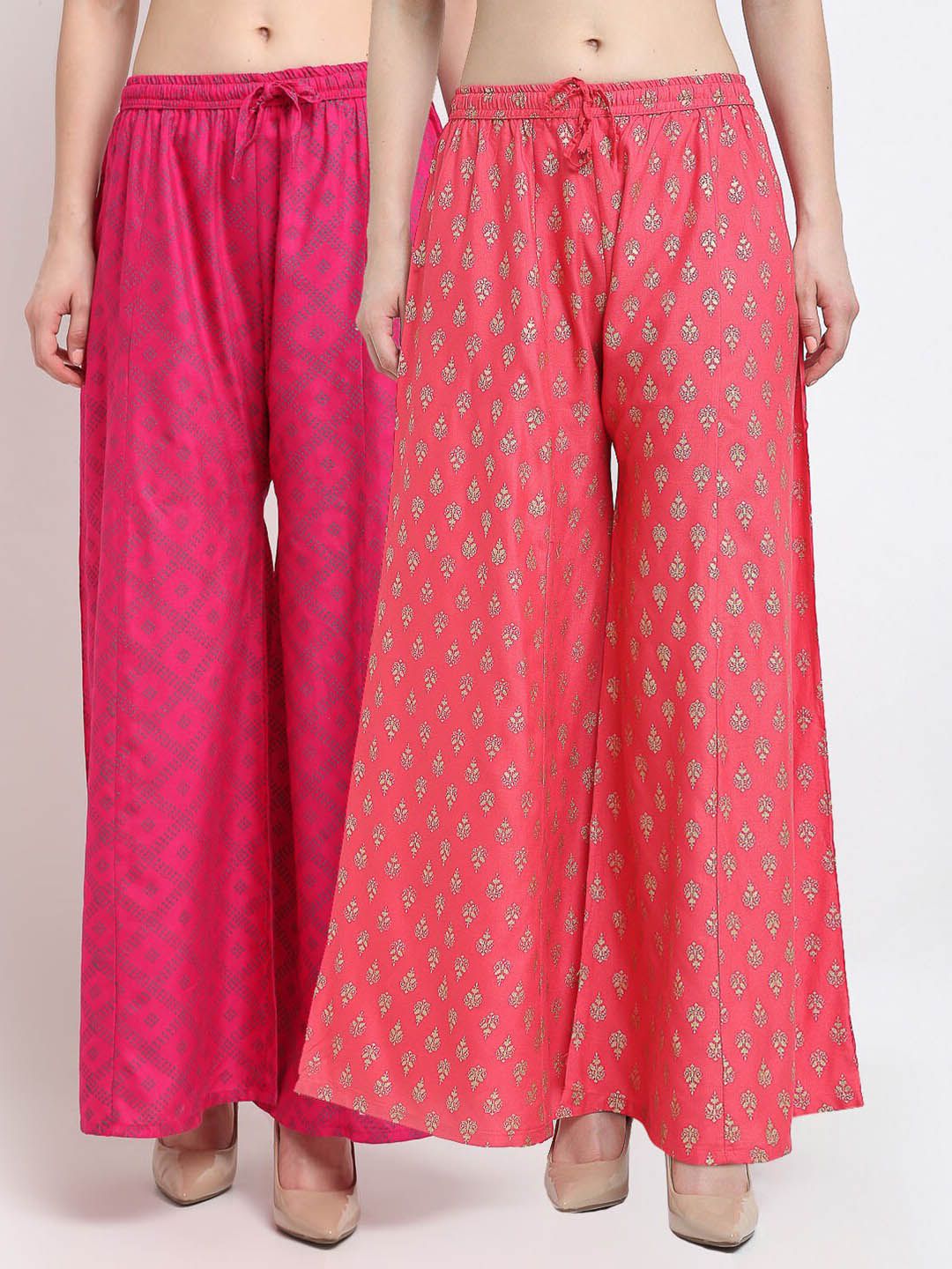 GRACIT Women Pack Of 2 Pink & Orange Printed Flared Palazzos Price in India