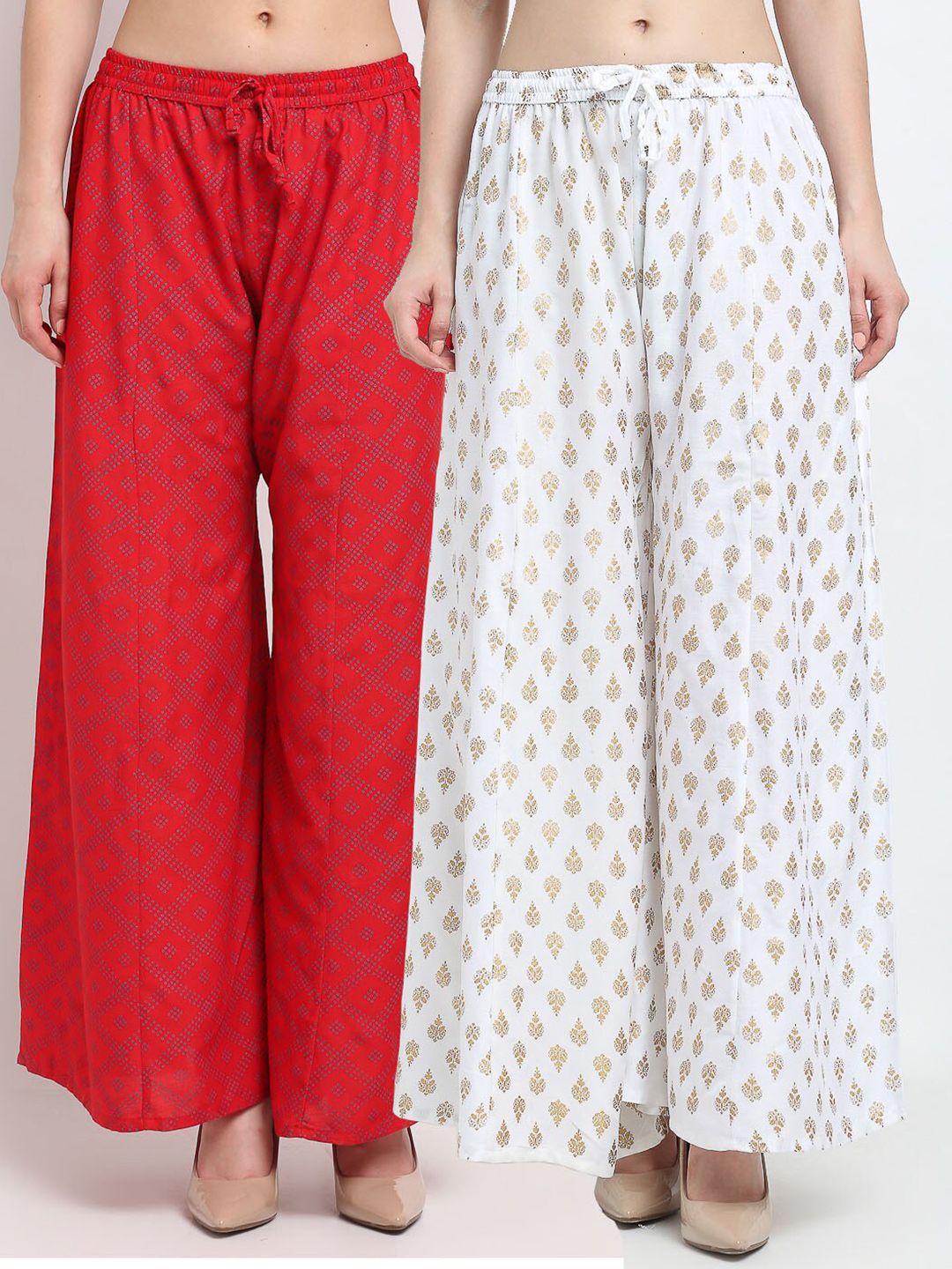 GRACIT Women Red & White Set of 2 Ethnic Motifs Printed Flared Ethnic Palazzos Price in India