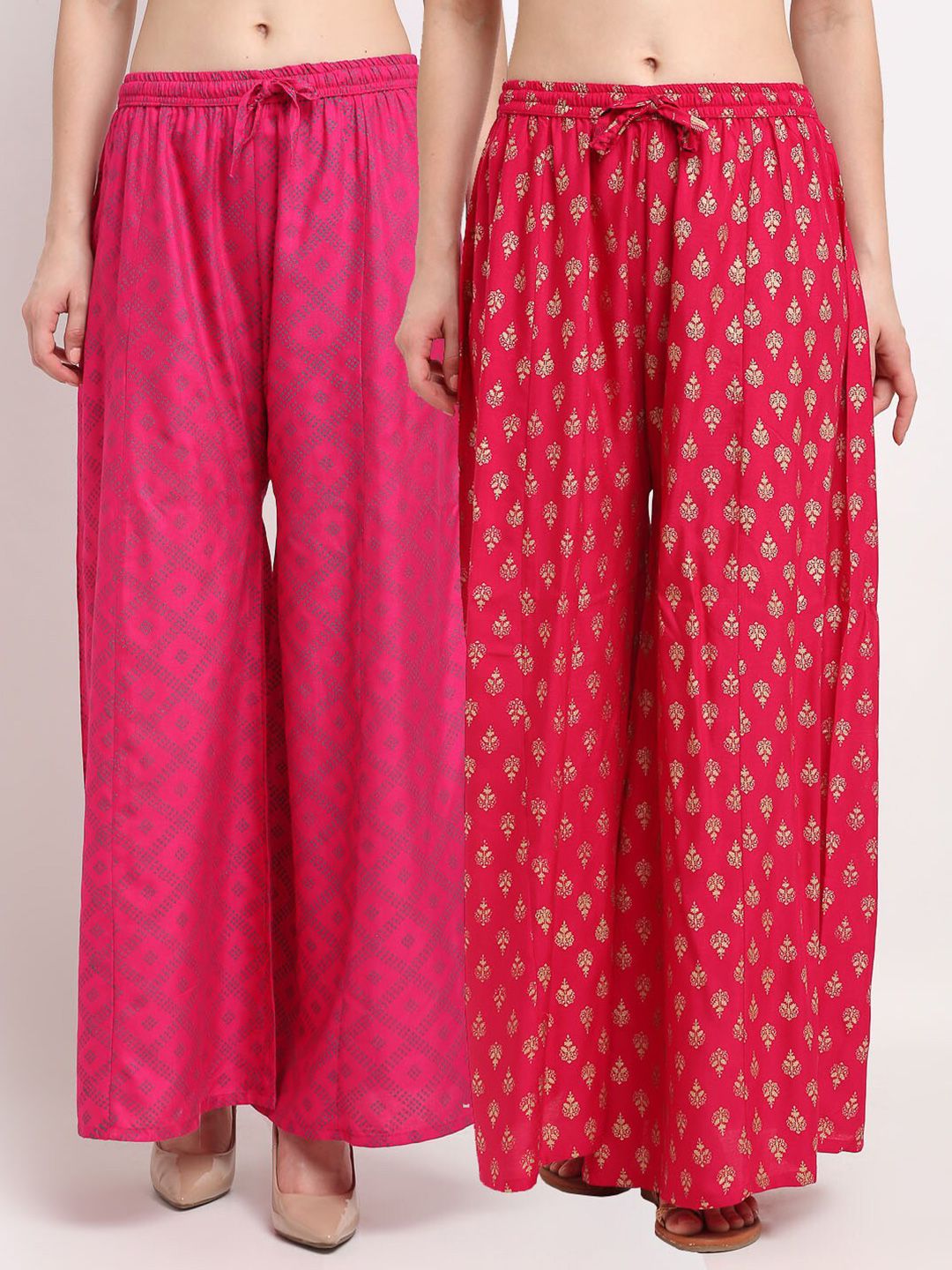 GRACIT Women Pink & Red Pack Of 2 Ethnic Motifs Printed Flared Knitted Ethnic Palazzos Price in India