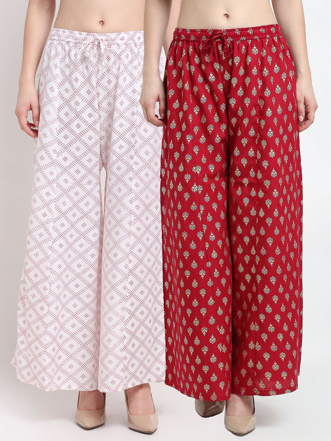 GRACIT Women White & Maroon Pack of 2 Ethnic Motifs Block Printed  Ethnic Palazzos Price in India