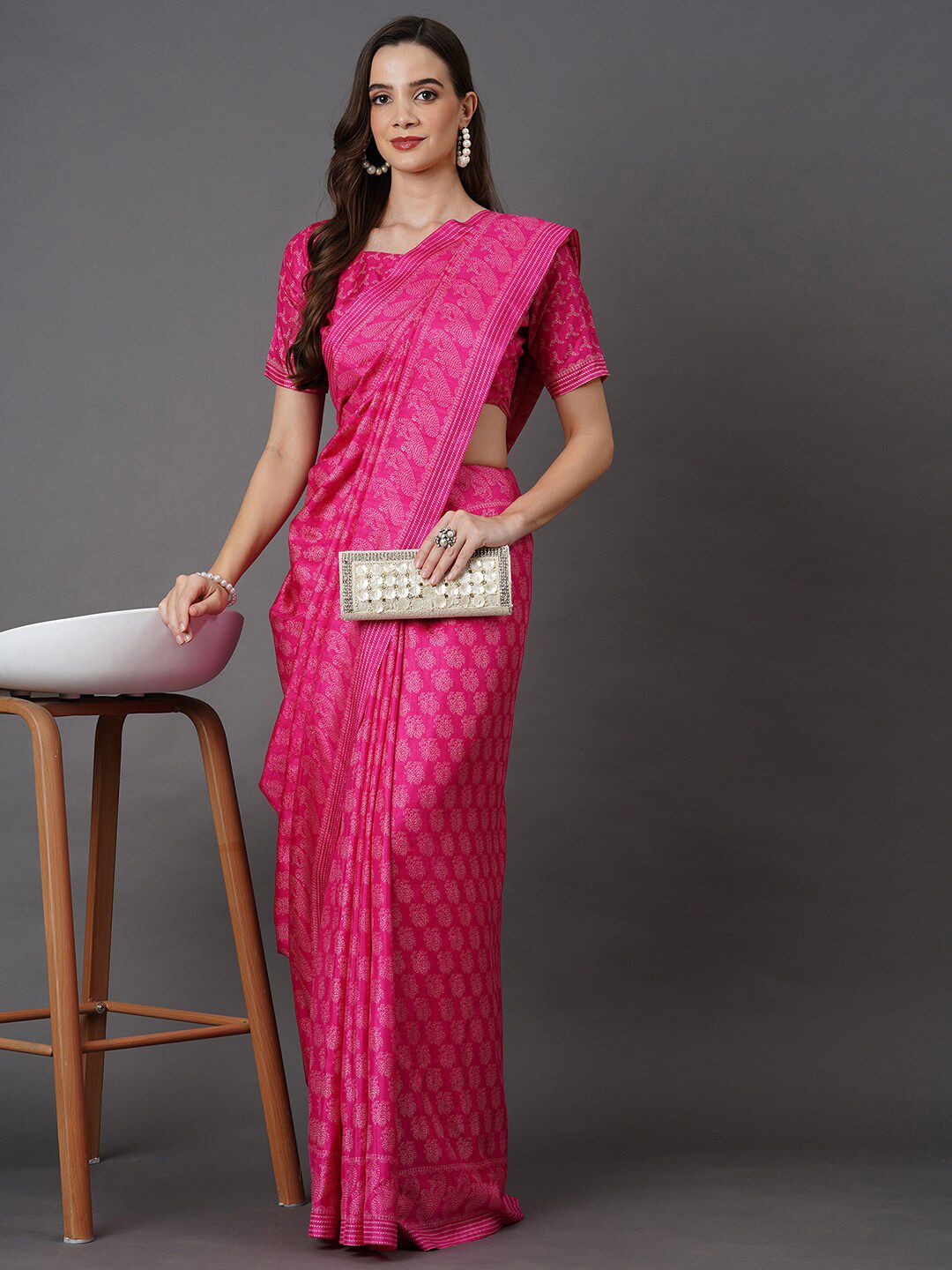 Mitera Pink Floral Art Silk Saree Price in India