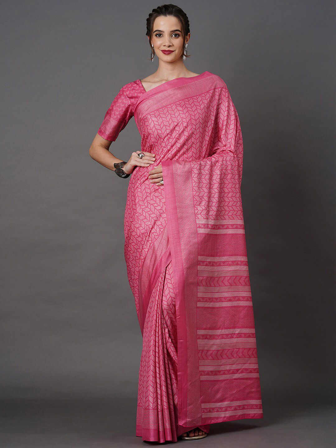 Mitera Pink Art Silk Saree Price in India