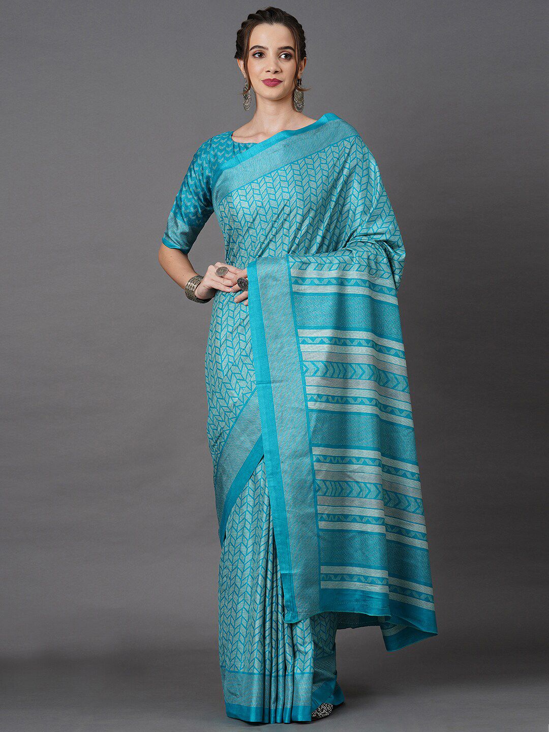 Mitera Turquoise Blue Art Silk Saree Price in India