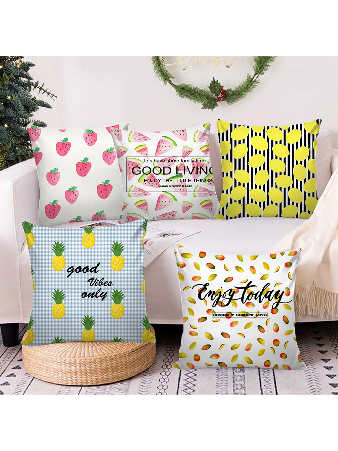 AEROHAVEN Multicoloured Set of 5 Quirky Square Cushion Covers Price in India