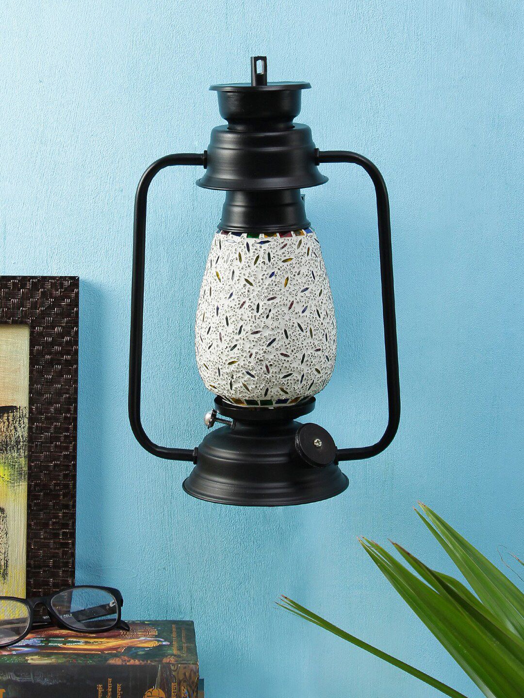 Devansh Black & White Mosaic Glass Wall Mounted Lantern Price in India