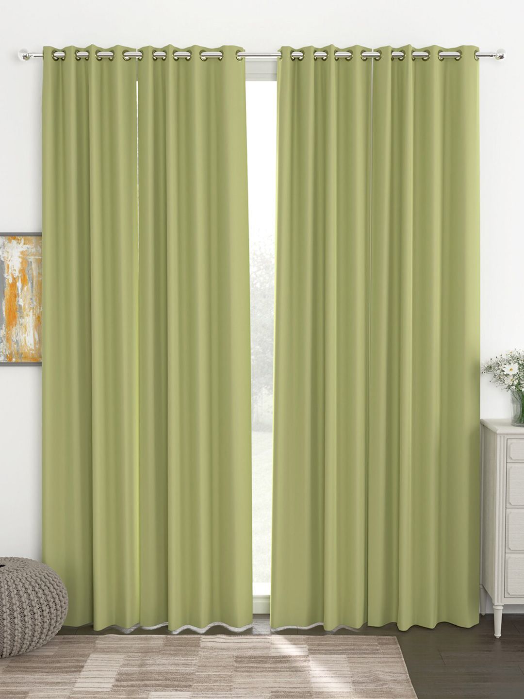 Story@home Green Set of 4 Black Out Door Curtain Price in India