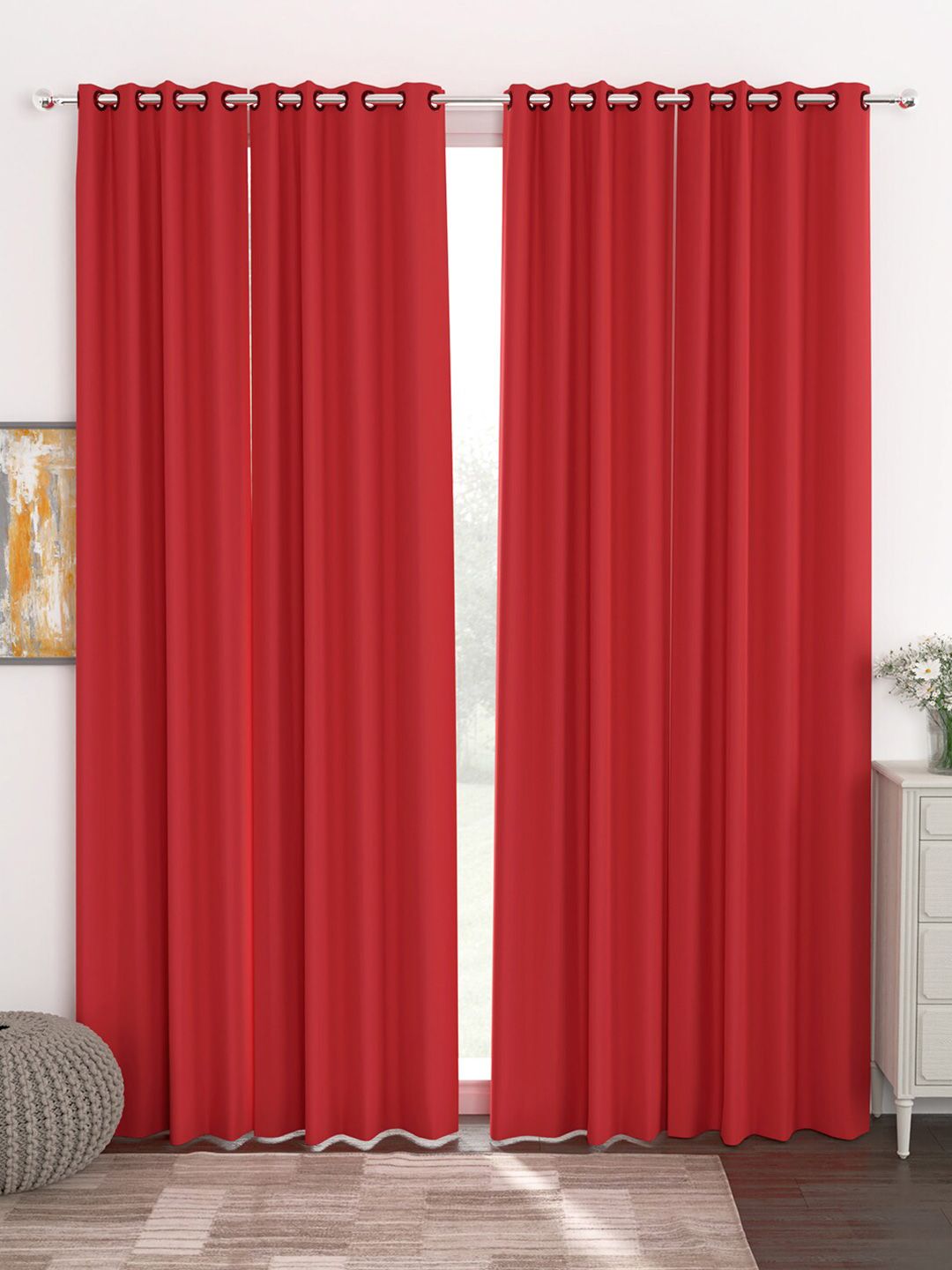 Story@home Red Set of 4 Black Out Door Curtain Price in India